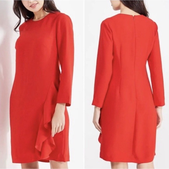 Banana Republic Red Sheath Dress with Side Ruffle - Picture 9 of 11